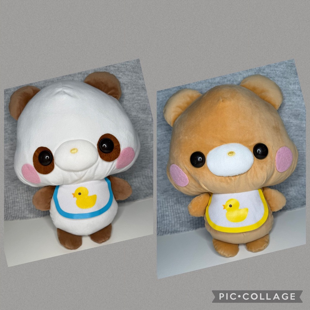 Yell Japan Amuse Baby Panda Bear Plush Set Ducky Bib Kawaii Stuffed Animal 13in